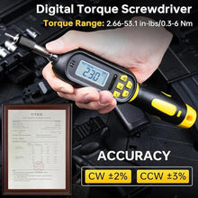 Load image into Gallery viewer, 32PCS Digital Torque Screwdriver, 2.66-53.1 in-lbs/0.3-6 Nm, Inch Pound Torque Screwdriver Electrician with Buzzer &amp; LED Indicator, Adjustable Screwdriver Torque Wrench Set with Bits &amp; Sockets
