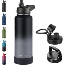Load image into Gallery viewer, 40oz Insulated Water Bottle with Straw, Stainless Steel Metal Vacuum Water Flask, Large Thermos Water bottle with Leakproof 3 Lids for Travel, Camping, Gym Sports Black Gray
