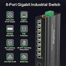Load image into Gallery viewer, 8 Port Gigabit Industrial Switch,DIN-Rail Unmanaged Ethernet Switch with 15W DIN-Rail Industrial Power Supply,10/100/1000Mbps Network Switch,IP40,One-Key VLAN,Lightning Protection
