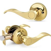 Load image into Gallery viewer, Wave Style Door Lever Passage Door Handle, Gold Keyless Interior Lever Reversible for Left/Right Handed for Hallway and Closet with Polished Brass Finish, 1 Pack
