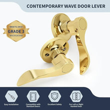 Load image into Gallery viewer, Wave Style Door Lever Passage Door Handle, Gold Keyless Interior Lever Reversible for Left/Right Handed for Hallway and Closet with Polished Brass Finish, 1 Pack
