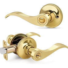 Load image into Gallery viewer, Wave Style Door Lever, Keyed Entry Door Handle with Lock, Gold Entrance Lever Reversible for Left/Right Handed for Office or Front Door with Polished Brass Finish, 1 Pack
