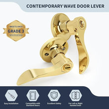 Load image into Gallery viewer, Wave Style Door Lever, Keyed Entry Door Handle with Lock, Gold Entrance Lever Reversible for Left/Right Handed for Office or Front Door with Polished Brass Finish, 1 Pack
