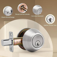 Load image into Gallery viewer, Round Design Single Cylinder Deadbolt with Keys, Exterior Keyed Dead Bolt Lock for Front Entrance Door Security, Satin Nickel
