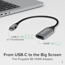 Load image into Gallery viewer, Plugable USB C to HDMI Adapter, HDMI 2.1, 8K 60Hz or 4K 144Hz, USB4 / Thunderbolt Compatible with XPS, iPhone 15, iPad Pro, MacBook Pro, Mac Resolution up to 4K 60Hz (USBC-HDMI8K)
