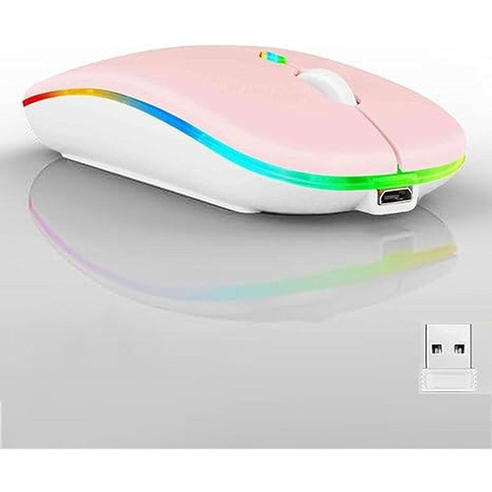 Wireless Bluetooth Mouse,LED Dual Mode Rechargeable Silent Slim Laptop Mouse,Portable(BT5.2+USB Receiver) Dual Mode Computer Mice,for Laptop,Desktop Computer,ipad Tablet,Phone,TV (Pink)