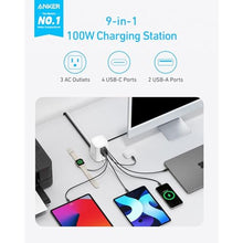 Load image into Gallery viewer, Anker Charging Station (100W), 9-in-1 USB-C Power Strip with 300J Surge Protection, for iPhone 16 and MacBook, 5 ft Flat Cable and Plug, 4 USB-C, 2 USB-A Ports, 3 AC Outlets, for Home, Office
