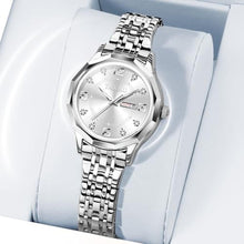 Load image into Gallery viewer, Taxau Womens Silver Watch Dress Waterproof Women Watches for Small Wrists Analog Quartz Stainless Steel Luxury Diamond Ladies Wrist Watches with Date-Day, Large Arabic Numerals Reloj Mujer
