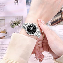 Load image into Gallery viewer, Taxau Women Waterproof Watches Silver Watch for Ladies Black Face with Deployment Clasp Date Day Large Roman Number, Water Resistant Stainless Steel Diamond Wrist Watch for Woman reloj para Mujer
