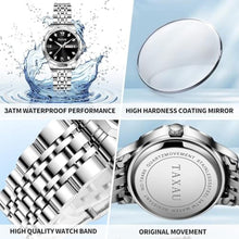 Load image into Gallery viewer, Taxau Women Waterproof Watches Silver Watch for Ladies Black Face with Deployment Clasp Date Day Large Roman Number, Water Resistant Stainless Steel Diamond Wrist Watch for Woman reloj para Mujer
