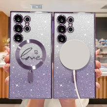 Load image into Gallery viewer, ZONRW for Samsung Galaxy S24 Ultra Case Magnetic,for Women Girl Soft Cute Luxury Love Heart Plating Bling Gradient Glitter Clear Phone Case Compatible with MagSafe Shockproof Back Cover 6.8”-Purple
