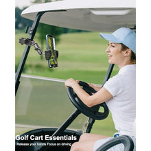 Load image into Gallery viewer, woleyi Golf Cart Phone Holder Clip- [Wider Clamp &amp; Metal Arm] 360 Adjustable Phone Mount for EZGO/Club Car/Yamaha, Compatible with iPhone Air 17 Pro Max 16 15 14 13 12 Plus, S25, 4.7 to 7" Smartphone
