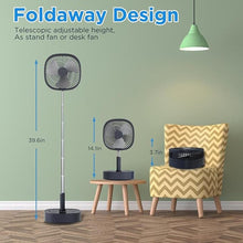 Load image into Gallery viewer, Magesh Portable Oscillating Pedestal Fan?Remote, 120° Rotation, 3-In-1 Foldaway/Standing/Desk Fan, Anti-Slip 7200Mah Rechargeable, Telescopic 4 Speed Quiet Timer Fan Home Outdoor Travel (Dark Blue)

