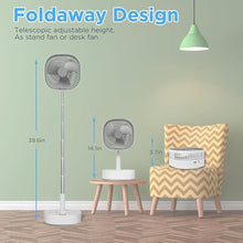Load image into Gallery viewer, Magesh Portable Oscillating Pedestal Fan?Remote, 120° Rotation, 3-In-1 Foldaway/Standing/Desk Fan, Anti-Slip 7200Mah Rechargeable, Telescopic 4 Speed Quiet Timer Fan Home Outdoor Travel (Gray)
