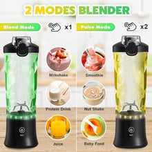 Load image into Gallery viewer, Portable Blender Personal Juicer for Shakes and Smoothies - 20 OZ Electric Protein Shaker Bottle with Insulated Sleeve, Travel Lid, USB-C Rechargeable - Mini Small Blender Cup for Kitchen, Office, Gym

