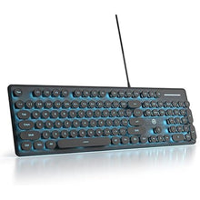 Load image into Gallery viewer, Typewriter Keyboard 104-key Punk Gaming Retro Keyboard LED Ice Blue Backlit Cute Keyboard with Wired USB Suitable for PC/Win/Mac/Laptop Computer Keyboard?Black?

