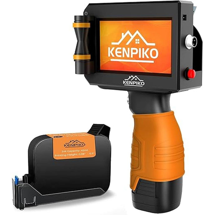 Handheld Inkjet Printer, 2024 Upgraded Handheld Printer Gun with 42ml Quick-Drying Ink Cartridge, Printing Height Up to 0.5 Inch Imprint Machine with 4.3 Inch Touch Screen for Barcode, Logo