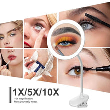 Load image into Gallery viewer, 6.5&quot; Clip on Vanity Makeup Mirror with Light, gooseneck Travel Plane Mirror,USB Recharge (White)

