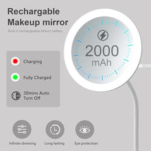 Load image into Gallery viewer, 6.5&quot; Clip on Vanity Makeup Mirror with Light, gooseneck Travel Plane Mirror,USB Recharge (White)
