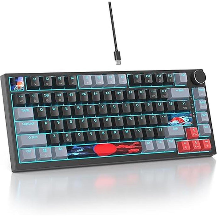 75% TKL Wired Mechanical Keyboard,RGB Backlit Gasket Mount 82 Key Hot Swappable Custom Linear Red Switch Gaming Keyboard with Volume Knob & PBT Keycaps (82 Dark)