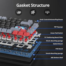 Load image into Gallery viewer, 75% TKL Wired Mechanical Keyboard,RGB Backlit Gasket Mount 82 Key Hot Swappable Custom Linear Red Switch Gaming Keyboard with Volume Knob &amp; PBT Keycaps (82 Dark)
