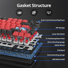 Load image into Gallery viewer, 75% TKL Wired Mechanical Keyboard,RGB Backlit Gasket Mount 82 Key Hot Swappable Custom Linear Red Switch Gaming Keyboard with Volume Knob &amp; PBT Keycaps (82 Black Red)
