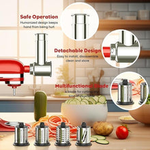 Load image into Gallery viewer, Stainless Steel Slicer Shredder Attachment for Kitchenaid Stand Mixer, Cheese Grater, Salad Maker Accessories for Kitchenaid Mixer, Grinding Powder with 4 Blades by Focollk
