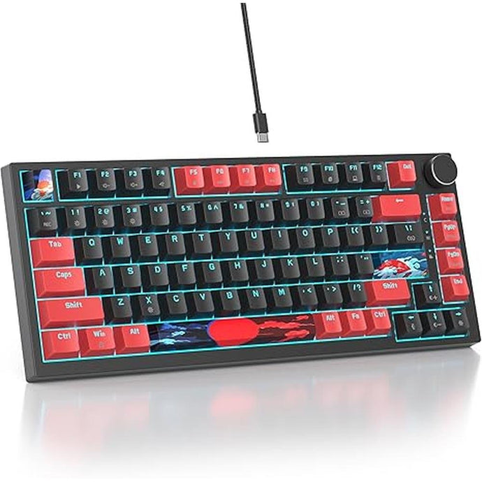 75% TKL Wired Mechanical Keyboard,RGB Backlit Gasket Mount 82 Key Hot Swappable Custom Linear Red Switch Gaming Keyboard with Volume Knob & PBT Keycaps (82 Black)