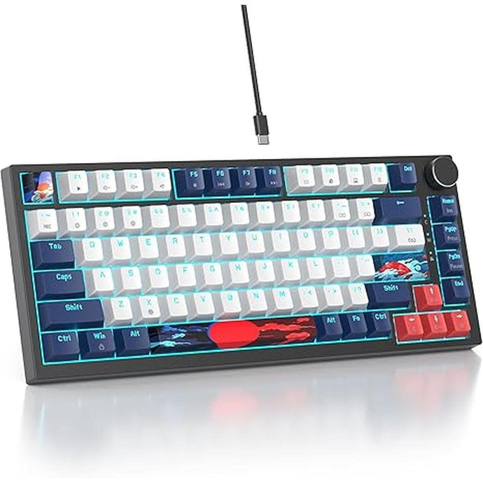 75% TKL Wired Mechanical Keyboard,RGB Backlit Gasket Mount 82 Key Hot Swappable Custom Linear Red Switch Gaming Keyboard with Volume Knob & PBT Keycaps (82 White Earth)