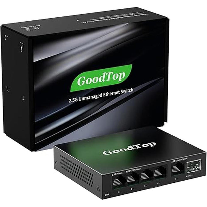 5 Port 2.5Gb Unmanaged Ethernet Switch with 10G SFP+,5 x 2.5G Base-T Ports Compatible with 10/100/1000Mbps,Plug&Play Metal Fanless Multi-Gigabit Homelab Setup Network Switch,Wall Mountable