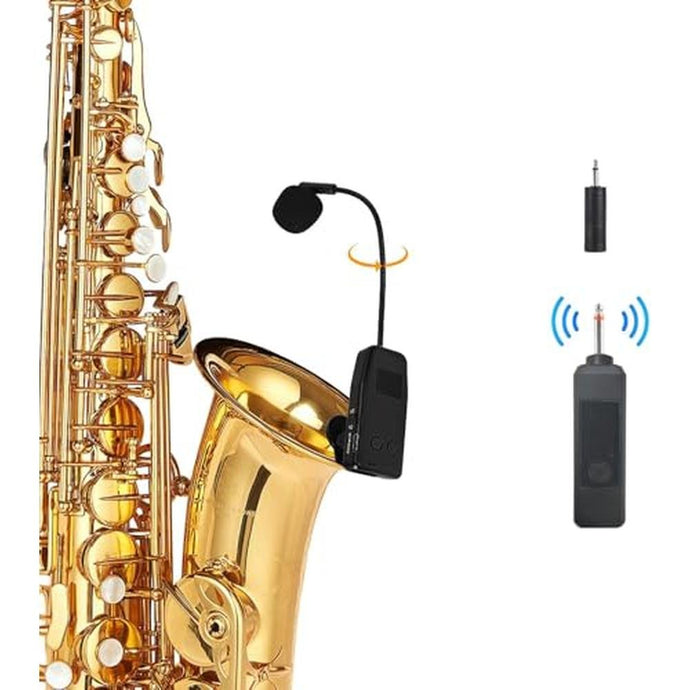 MICVISTA Wireless Saxophone Microphone System, Clip on Instrument Microphone Suitable for Saxophones and Speakers, Multi-Purpose Microphone, Wireless Receiver and Transmitter, 180 Foot Range