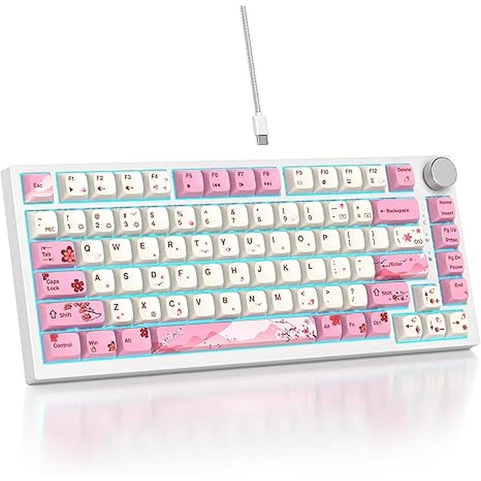 75% TKL Wired Mechanical Keyboard,RGB Backlit Gasket Mount 82 Key Hot Swappable Custom Linear Red Switch Gaming Keyboard with Volume Knob & PBT Keycaps (Pink)