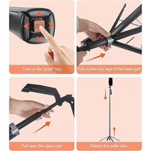 Load image into Gallery viewer, Selfie Stick Phone Tripod - 71 inch Tall Cell Phone Holder with Detachable Wireless Remote and 2 LED Lights for Recording, Video and Picture, Phone Stand for iPhone, Android, Camera &amp; Gopro
