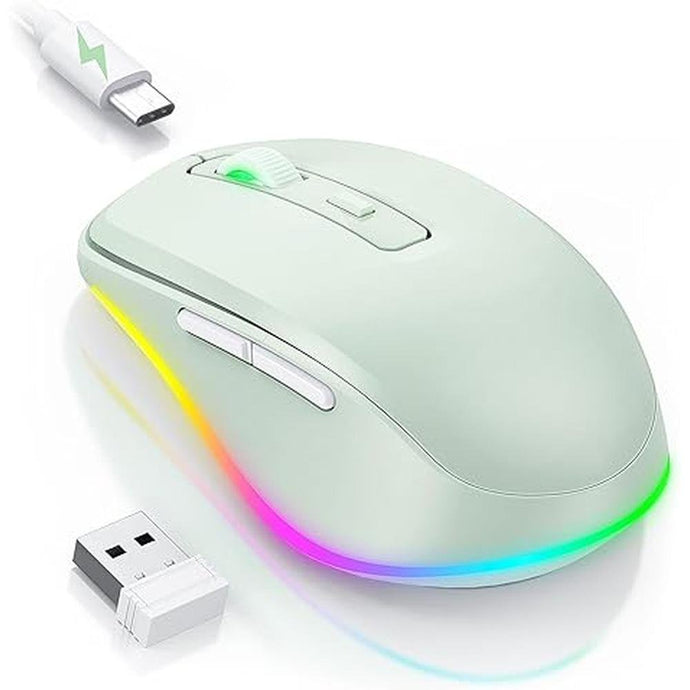 PEIOUS Wireless Mouse Jiggler - LED Wireless Mice with Build-in Mouse Mover, Rechargeable Moving Mouse for Laptop with Undetectable Random Movement Keeps Computers Awake-Light Green