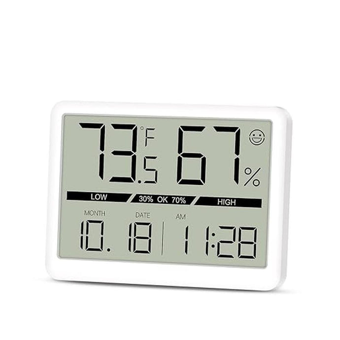 Indoor Thermometer Hygrometer, Digital Thermometer Hygrometer with Large LCD Screen, Room Thermometer with Clock, Date, Air Comfort Indicator, Accurate Humidity Meter for Living Room, Office