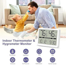 Load image into Gallery viewer, Indoor Thermometer Hygrometer, Digital Thermometer Hygrometer with Large LCD Screen, Room Thermometer with Clock, Date, Air Comfort Indicator, Accurate Humidity Meter for Living Room, Office
