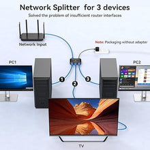 Load image into Gallery viewer, Ethernet Splitter 1 to 3 1000Mbps Network Splitter Supports Simultaneous Networking of 3 Devices Works with Cat5/5e/6/7/8 Cable
