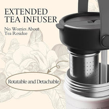 Load image into Gallery viewer, GOOM 20 oz Spill Proof Tumbler with Lid and Straw, Top Handle, Extended Tea Infuser, 18/10 Stainless Steel, Insulated Hot &amp; Cold Brew Gifts for Mom Women Her, Teacher Gifts - Floral White
