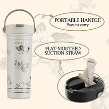 Load image into Gallery viewer, GOOM 20 oz Spill Proof Tumbler with Lid and Straw, Top Handle, Extended Tea Infuser, 18/10 Stainless Steel, Insulated Hot &amp; Cold Brew Gifts for Mom Women Her, Teacher Gifts - Floral White
