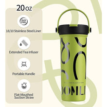 Load image into Gallery viewer, GOOM 20 oz Spill Proof Tumbler with Lid and Straw, Top Handle, Extended Tea Infuser, 6-Layer Insulation 18/10 Stainless Steel, Christmas Gifts for Mom Women Man Her, Teacher Gifts - Green
