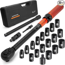 Load image into Gallery viewer, 1/2-Inch Drive Torque Wrench Set 22PCS, 10-160FT.LB/10-227Nm, Click Torque Wrench Socket Set, 72-Tooth Dual-direction, ±3% Precision Adjustable Torque Wrench for Lug Nut, Bicycle, Moto, Car
