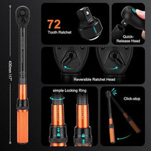 Load image into Gallery viewer, 1/2-Inch Drive Torque Wrench Set 22PCS, 10-160FT.LB/10-227Nm, Click Torque Wrench Socket Set, 72-Tooth Dual-direction, ±3% Precision Adjustable Torque Wrench for Lug Nut, Bicycle, Moto, Car
