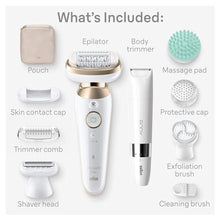 Load image into Gallery viewer, Braun Epilator Silk-épil 9 Flex SkinSpa, Hair Removal Device, 360 Flex and Pivoting Head, Wet and Dry, Includes Shaver Head, Trimmer Comb, Massage Pad, Exfoliation Brush and BodyTrimmer, SES9-481 3D
