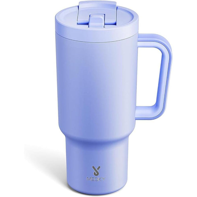 Meoky 32 oz Tumbler with Handle and Flip Straw, 100% Leakproof Tumbler with Lid and Straw, Stainless Steel Insulated Cup, Cupholder Friendly, Keeps Cold for 24 Hours (Lilac)