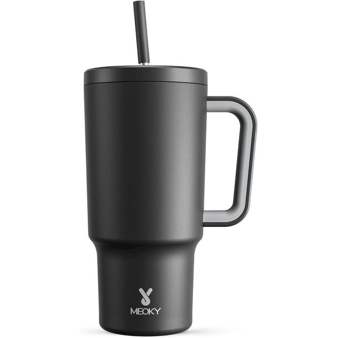 Meoky 30 oz Tumbler with Handle, Tumbler with Lid and Straw, Insulated Stainless Steel Travel Mug, 100% Leak-proof, Cupholder Friendly, Keeps Cold for 24 Hours or Hot for 8 Hours (Night)