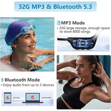 Load image into Gallery viewer, Swimming Headphones Bone Conduction, Waterproof Earbuds IP68 Bluetooth 5.3, 32G MP3 Player 8000 Songs Storage, Open Ear Underwater Earphones Wireless Lightweight Headset, Running Sports Gift for Man

