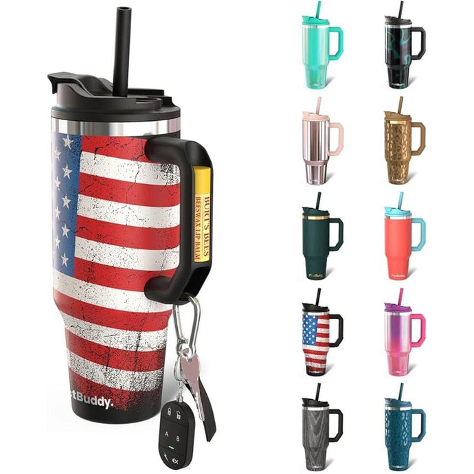 Frost Buddy Thicc Buddy - 40 oz Stainless Steel Vacuum Insulated Tumbler with Lid and Straw for Water - Travel Mug Cupholder Friendly - Gifts for Women Men Him Her (Merica)