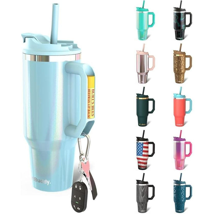 Frost Buddy Thicc Buddy - 50 oz Stainless Steel Vacuum Insulated Tumbler with Lid and Straw for Water - Travel Mug Cupholder Friendly - Gifts for Women Men Him Her (Sky Blue Glitter)