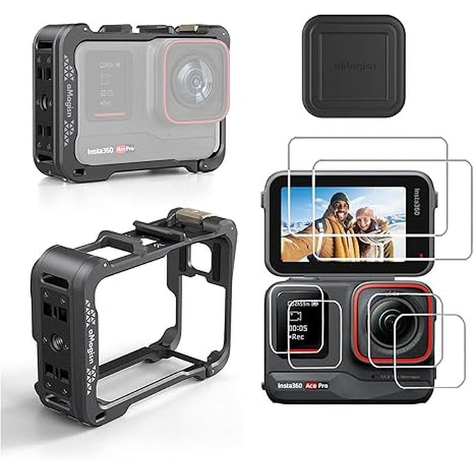 Ace Pro Aluminum Metal Frame Cage Case Bag with Silicone Lens Cap Screen Protector Compatible with Insta360 Ace Pro Camera Accessories Kit