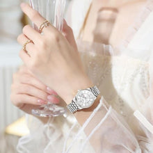 Load image into Gallery viewer, Taxau Silver Watches for Women White Face Diamond Dress Women Watch for Small Wrist Stainless Steel Day Date Womens Watches Arabic Number Easy Read Womens Watch Water Resistant Luminous
